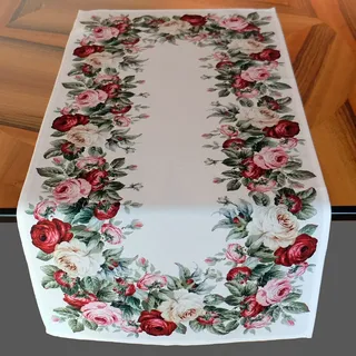 Tischdecke mit Rosen Druckmotiv Tischläufer 100% Polyester Frühling Sommer (40 x 90 cm)