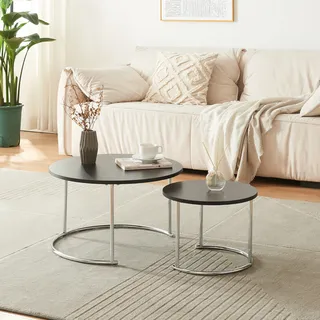 Couchtisch ’Christchurch’ 2er Set Satztisch Metallgestell Schwarz/Chromfarben - Silber