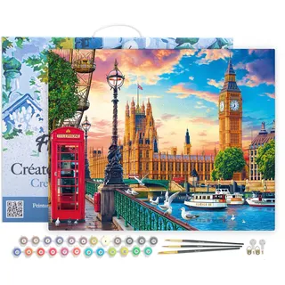 Figured'Art Malen Nach Zahlen Erwachsene Mit Rahmen Frühling in London - Paint by Numbers Basteln DIY Bastelset 40x50cm Leinwand gespannt auf Holzrahmen