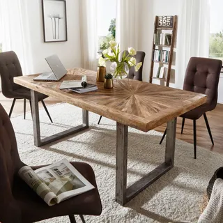 FineBuy Esstisch Mango Massivholz 200cm rechteckig - Industrial Esszimmertisch Massiv Kufengestell - Holztisch Metallgestell - Rustikaler Küchentisch - Braun
