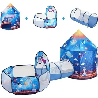 Kinder-Spielzelt mit Tunnel, 3-in-1, Pop-up-Spielhaus für drinnen und draußen, für Jungen, Mädchen und Kleinkinder, königsblaues Raketenmotiv, inklusive Tragetasche und Gurten, perfektes Geburtstagsgeschenk