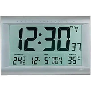 Funk-Digitaluhr Funkuhr Kunststoff mattsilber 1,5 V Zahlen - Silber