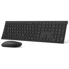 Tastatur Maus Set Kabellos, 2,4GHz USB, Ultraslim Wiederaufladbare Tastatur, vollständiges QWERTZ-Layout, Leise Funktastatur mit Maus für PC/Laptop, Schwarz