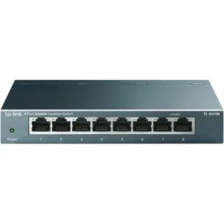 TP-Link TL-SG108 8-Port Gigabit Netzwerk Switch (Plug-and-Play, 8* RJ-45 LAN s, Metallgehäuse, IGMP-Snooping, unmanaged, lüfterlos) blau metallic