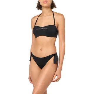 Emporio Armani Damen Band & Bow Brazilian Studs Bikini Set, Black, L