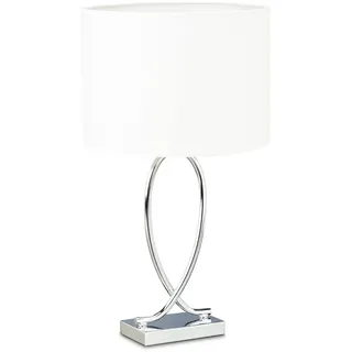 Relaxdays Tischlampe silber, Lampenschirm Gestell, Nachttischlampe Metall, Schirm rund, Eisen, HBT: 51x28x28 cm, weiß