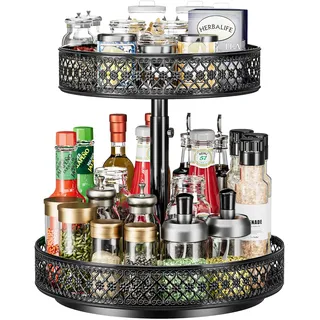 Ovicar Lazy Susan Organizer mit 2 Etagen, Drehteller, Gewürzregal, 30,5 cm, verstellbar, Metall, drehbar, Lazy Susan für Schrank, Speisekammer, Küche, Arbeitsplatte, Esstisch, Schrank, Badezimmer,
