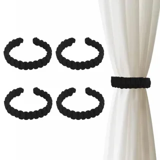 TopHomer 4er Pack Raffhalter für Gardinen aus Hanf & Baumwollseil | Vorhang Halter für Wohnzimmer & Schlafzimmer | Boho Dekor (Schwarze Baumwollschnur)