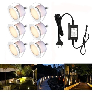 6er Set Led Bodeneinbauleuchten Aussen DC12V 1W Ø45mm IP67 Wasserdicht LED Terrassen Einbaustrahler Terrasse Küche Garten Einbauspots Warmes Weiß