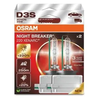 Osram XENARC NIGHT BREAKER 220, D3S, +220% mehr Helligkeit, Xenon-Scheinwerferlampe, 66340XN2-2HB, Faltschachtel (2 Lampen)