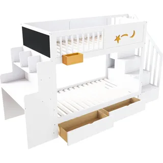 Merax Etagenbett 90x200cm Massivholz Schreibtisch Weiß