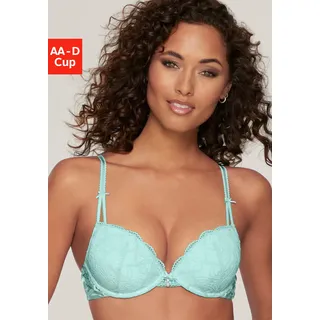 Push-up-BH LASCANA "Nikoletta", Damen, Gr. 85, Cup D, türkis, Spitze, Obermaterial: 60% Polyamid, 35% Polyester, 5% Elasthan, BHs Push-up-BH, mit aufregender Schnürung an den Seiten, sexy Dessous, Reizwäsche
