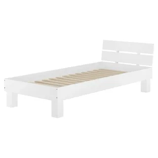 Einzelbett Buche massiv 90x200 Bett Bettrahmen Gästebett waschweiß Zubehör wählbar V-60.86-09WRollrost inkl. - Weiß