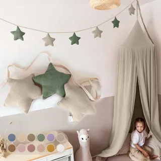 LILIMAUS Sternen Wimpelkette Stoff - 12 Farben - Kinderzimmer Deko - 100% Baumwolle Handmade - Musselin - Hausbett & Babyzimmer