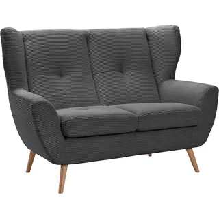 exxpo - sofa fashion 2-Sitzer »ALVESTA, Loungesofa, Küchensofa, hoher Sitzkomfort, Ohrenbackensofa«, gemütliche Rückenlehne, mit Knopfheftung und hohen Holzfüßen, in Cord, grau