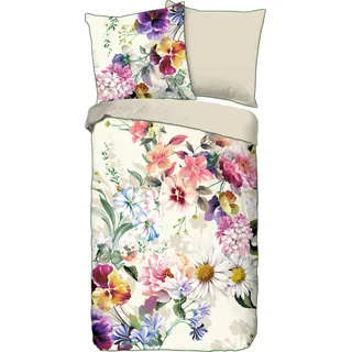 Descanso Wendebettwäsche »Novara« 2 Stk. tlg. Baumwolle, Satin, 135x200, Biese, Reißverschluss, Wende, Blumen, Natur, weiß