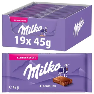 Milka Die Kleine Alpenmilch, Kleiner Genuss, 45 g (19er-Pack) | Zarte Vollmilchschokolade aus Alpenmilch im Mini-Format