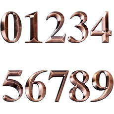 INCREWAY 3D-Adressnummern, 5 cm, selbstklebend, Briefkasten-Nummern 0–9, für Wohnung, Zuhause, Büro (Rotbronze), 10 Stück