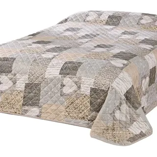 Delindo Lifestyle Tagesdecke Bettüberwurf Herzen für Doppelbett, Patchwork braun, 200x220 cm