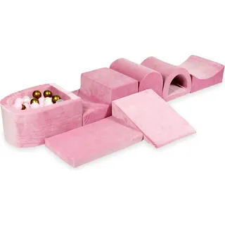 Der größte Schaumstoff-Spielplatz mit Pool Micro Velvet Soft Pink + 100 Bälle: Altgold, Hellrosa, Perlmutt, Transparent