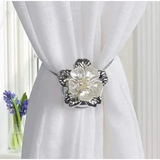 VOANZO 4 Stück Magnet Gardinenhaken Elegant Blumen Vorhang Schnalle mit Magnet - Raffhalter Holdbacks Bindung (Silber)