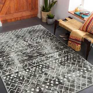 Carvapet Läufer Teppich 90x150cm rutschfest Lang Küchenteppich Waschbar Teppichläufer Weiche Mikrofaser Geometrisch Tribal Flächenteppich Laufteppich(Schwarz)