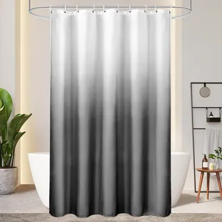 AooHome Duschvorhang 150X200cm Textil, Grau Duschvorhänge 120g/m2 Farbverlauf Badvorhang Wasserdicht Waschbar Antischimmel mit 10 Duschvorhangringen(Weiß nach Schwarz)