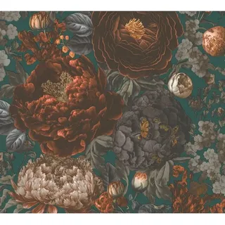 A.S. Création Vliestapete Blumen in Grün, Orange und Grau 10,05 m x 0,53 m