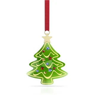 Swarovski Holiday Cheers Weihnachtsbaum Ornament, Grüner Kristallanhänger mit 254 Facetten, Hellem Stern aus Champagner-goldfarbenem Metall sowie Rotem Ripsband, Größe: 6.8 x 1.7 x 5.2 cm