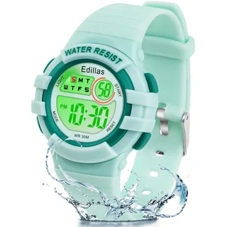 Edillas Kinderuhr Analog für Jungen Mädchen,wasserdichte Armbanduhr Jungen Mädchen Kinder Kleinkind zum Leicht zu lesen Lernen Zeitschule mit Weichem Riemen Lernen Uhren (Grün)