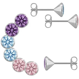 Ohrstecker-Set FIRETTI "Multipack Schmuck Geschenk Silber 925 Ohrstecker Glitzer" Gr. 5,5, bunt (silberfarben, pink, hellblau, lila, pink, hellblau, amethyst), Ohrringe, 5,5, Silber 925 (Sterlingsilber), Ohrstecker-Set, mit Zirkonia (synth.)
