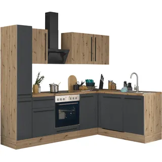 kochstation Winkelküche Florida L-Form 250 cm schwarz