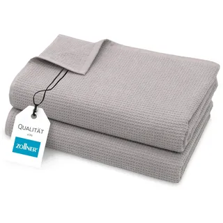 ZOLLNER 2er Set Saunatücher in 70x180 cm - langlebige Badetücher in grau - mit praktischem Aufhänger - Zeitloses Waffelmuster - waschbar bis 95°C - Baumwolle - Hotelqualität
