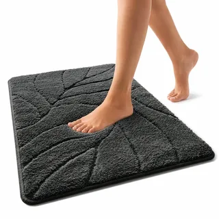 Floordirekt Badteppich - extra flauschig & schnelltrocknend - Badezimmerteppich mit rutschhemmender Rückseite - Badematte Duschvorleger (Maris) (Dunkelgrau, 80 x 150 cm)