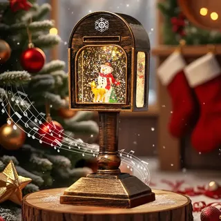 Weihnachtsdeko Laterne, Weihnachtslaterne, Weihnachts Schneekugel Laterne mit Musik, Weihnachts Schneekugel Laternen,Vintage LED Schneelaterne mit Glitzernde,Beleuchtete Windlicht für Weihnachten Deko