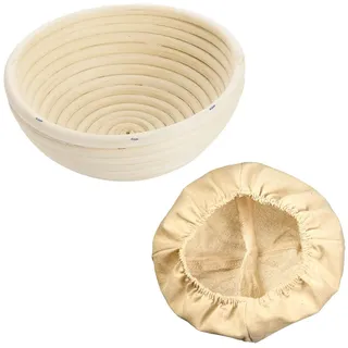 Westmark Gärköbchen-Set, 2tlg., Gärkörbchen rund + Bezug, Peddigrohr/Baumwolle, Hellbeige/Beige, 3207227B