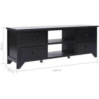 vidaXL TV-Schrank Schwarz 108x30x40 cm Massivholz Paulownia