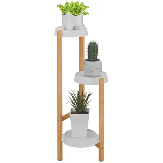 Relaxdays Pflanzenständer mit 3 Ablagen 78 x 28 cm Natur/Weiß
