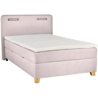 Moderano Boxbett , Hellrosa , Textil, Holzwerkstoff , Buche , massiv , H2 , Höhe ca. 15 cm , 100x200 cm , Bettkasten, Beleuchtung, in verschiedenen Größen erhältlich , Schlafzimmer, Betten, Boxspringbetten