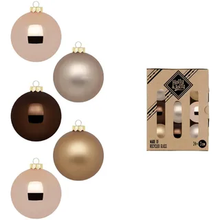 Holly & Jolly - Weihnachtskugeln Elegant Lounge, 24 Stück | Christbaumkugeln aus Glas, ca. 3 cm, Weihnachtsbaumschmuck in Braun und Beige, matt & glänzend, Weihnachtsdeko für Innen