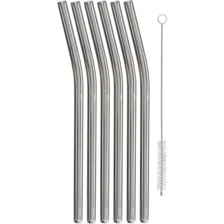 WMF Baric Glasstrohalme-Set 7-teilig, 6 Trinkhalme gebogen mit Reinigungsbürste, umweltfreundlich, Strohhalm wiederverwendbar, für Heiß-/ Kaltgetränke