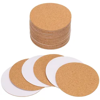 QUARKZMAN 50 Stück Selbstklebende Korkuntersetzer 90x90x1mm Korkplatte Korkplatten Korkmatte Kork Untersetzer Kork Selbstklebend für DIY Bastelarbeiten, Kreis