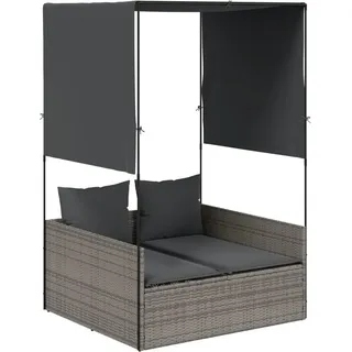 vidaXL Doppel-Sonnenliege mit Dach und Vorhängen Grau Poly Rattan - Grau