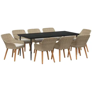 vidaXL 9-teiliges Garten Esszimmer Set Beige Poly Rattan