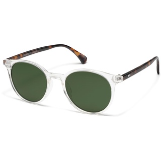 SOJOS Polarisiert Runde Sonnenbrille Damen Herren Retro Vintage UV400 Schutz Runde Kleine für Schmales Gesicht MAY SJ2113 mit Klar Rahmen/Grüner Linse