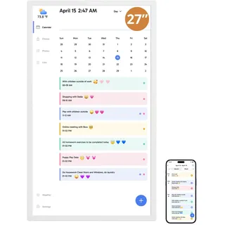 Dragon Touch 27 Zoll Digitaler Kalender Wand - 1920*1080 FHD Elektronischer Wandkalender Familienplaner mit 32GB Speicher und Wandmontierte Drehhalterung, Touchscreen Intelligenter Tischkalender-Weiß