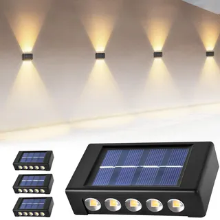 AXFEE Solarlampen für Außen, 4 Stück Solar Wandleuchte Aussen, Warmweiß Solarleuchte mit 10 LEDs, Up and Down Leuchten Aussen, IP44 Wasserdichte Wandleuchte für Innen/Ausen Garten Zaun Terrasse&Wän