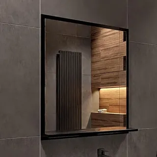 hajduk furniture Badspiegel mit Ablage Schwarz - H:70 x B: 60 cm - Bathroom Mirror - Moderner Badezimmer Spiegel Rechteckig - Wandspiegel mit Regal - Schwarz