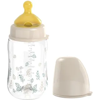 Nip – Weithalsflasche | Babyflasche mit Ventil für optimalen Lufteinstrom und zwei Naturkautschuk-Trinksauger. Stillfreundliche Babyflasche aus robustem Material | Gr. S & M, 260ml, Beige