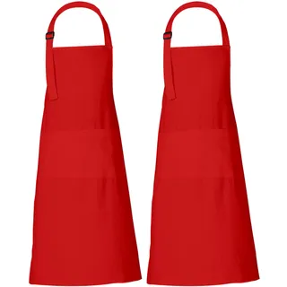 RAJRANG Rote Baumwollschürze 69 x 89 cm 2er Set Professionelle Kochschürzen mit 3 Taschen Verstellbarer Nackenband Latzschürze für Restaurant Herren Damen